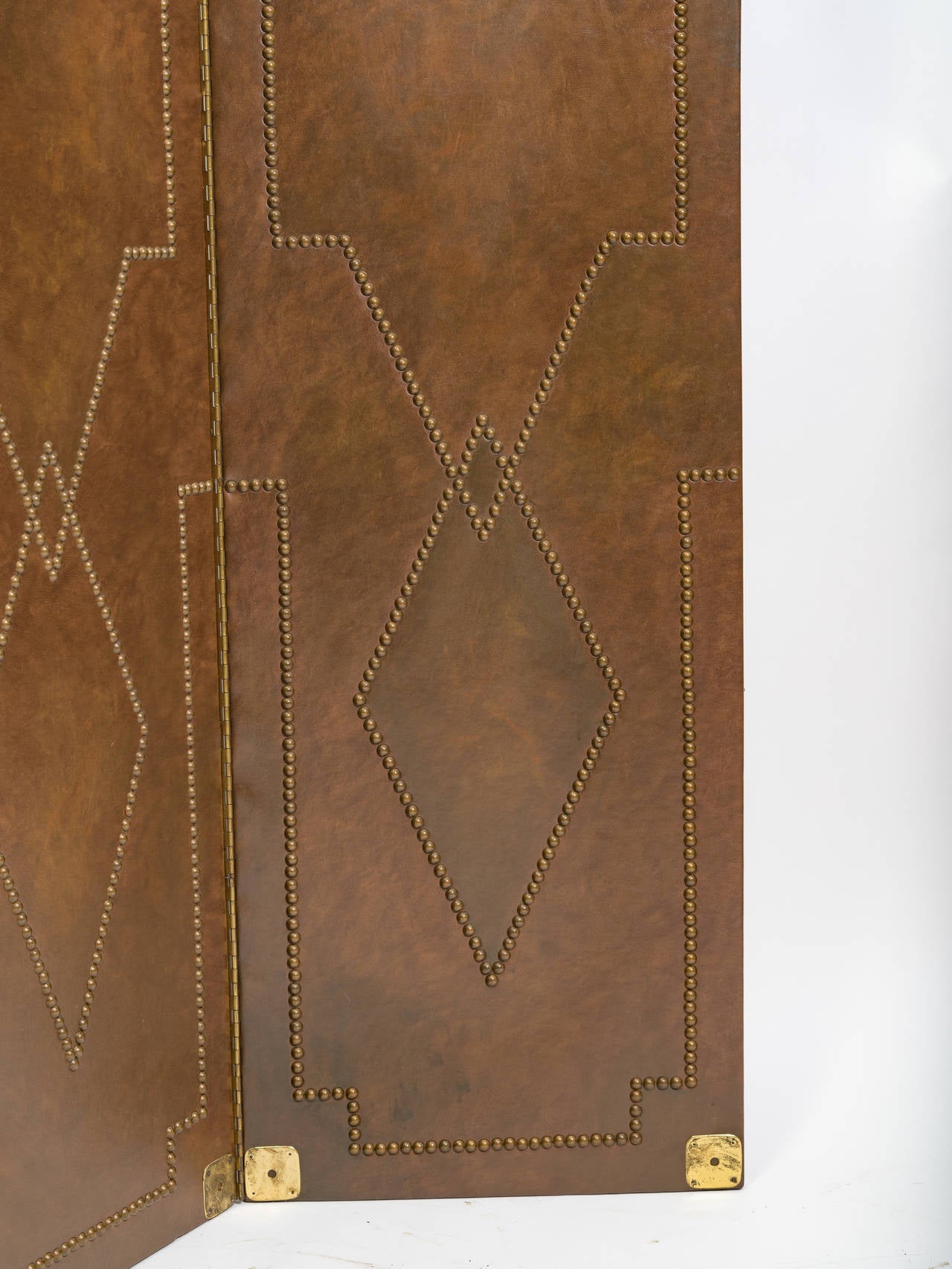 Mid-20th Century Leather and Brass Nail Head Screen