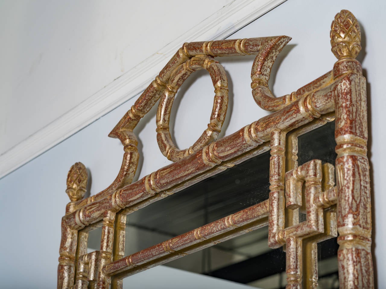 Italian Silver Leaf Greek Key Mirror In Good Condition In Tarrytown, NY
