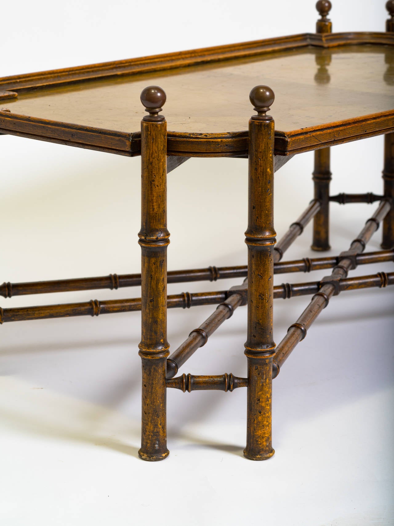 Mid-20th Century Faux Bamboo and Brass Tray Table