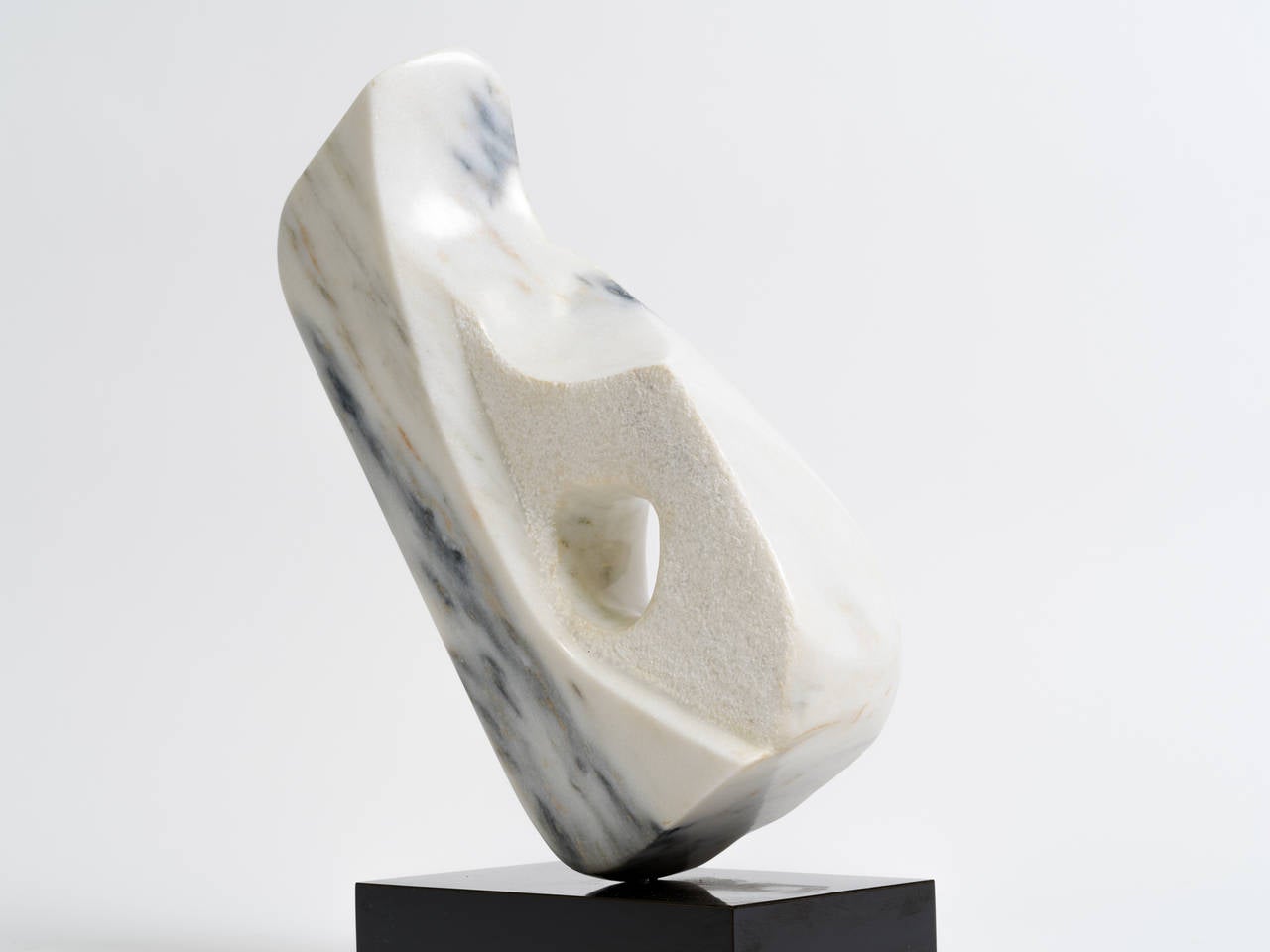 White Marble Abstract Sculpture on Black Base at 1stDibs