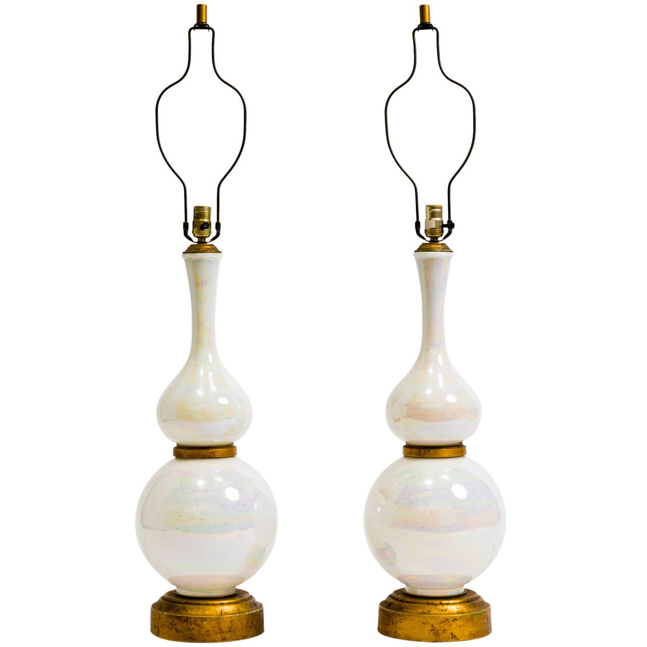 Pair of Italian Iridescent Glass Lamps at 1stdibs