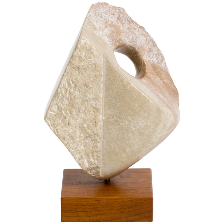Marble Abstract Sculpture on Wooden Base at 1stDibs