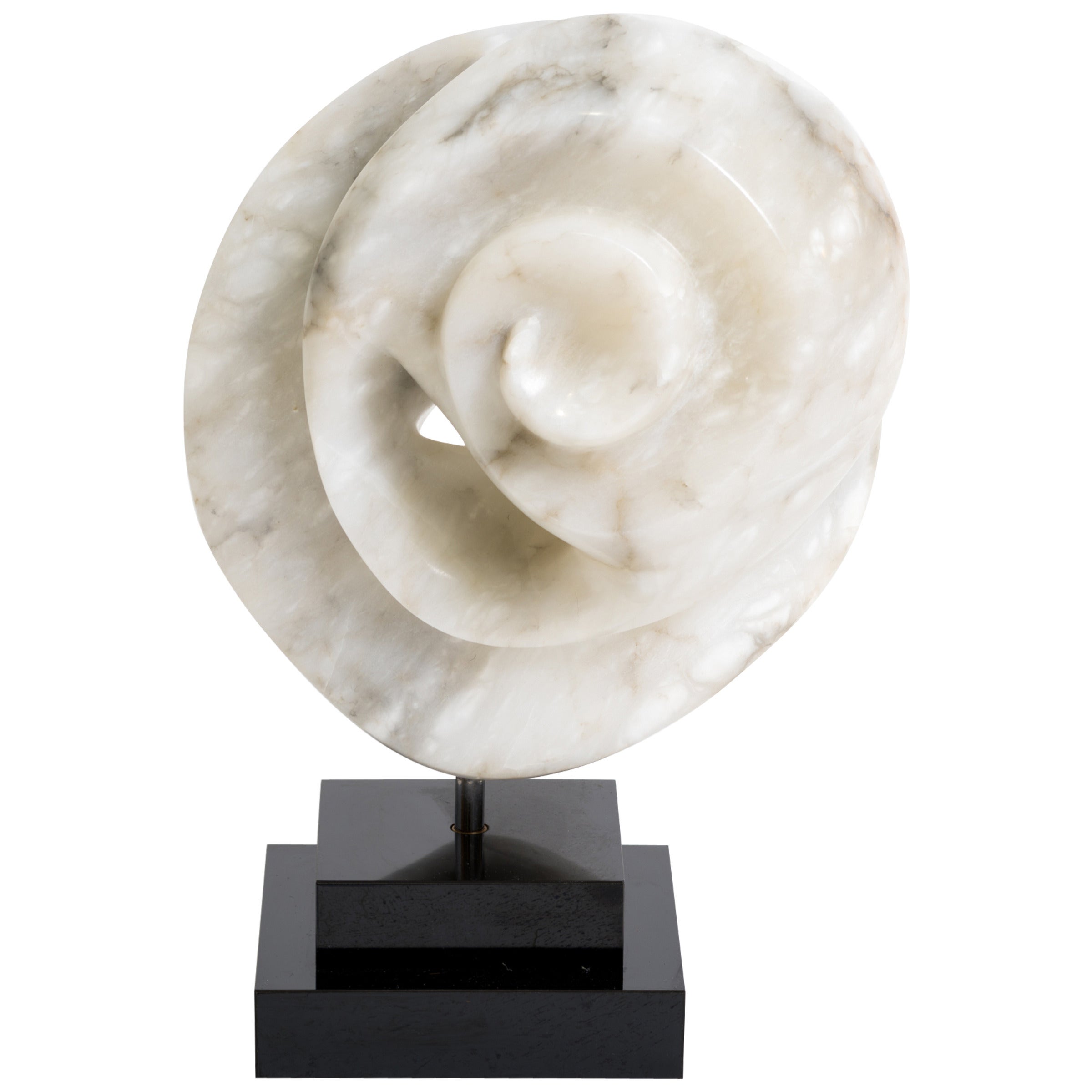 1970s White Marble Abstract Sculpture On Granite Base