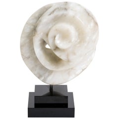 Vintage 1970s White Marble Abstract Sculpture On Granite Base