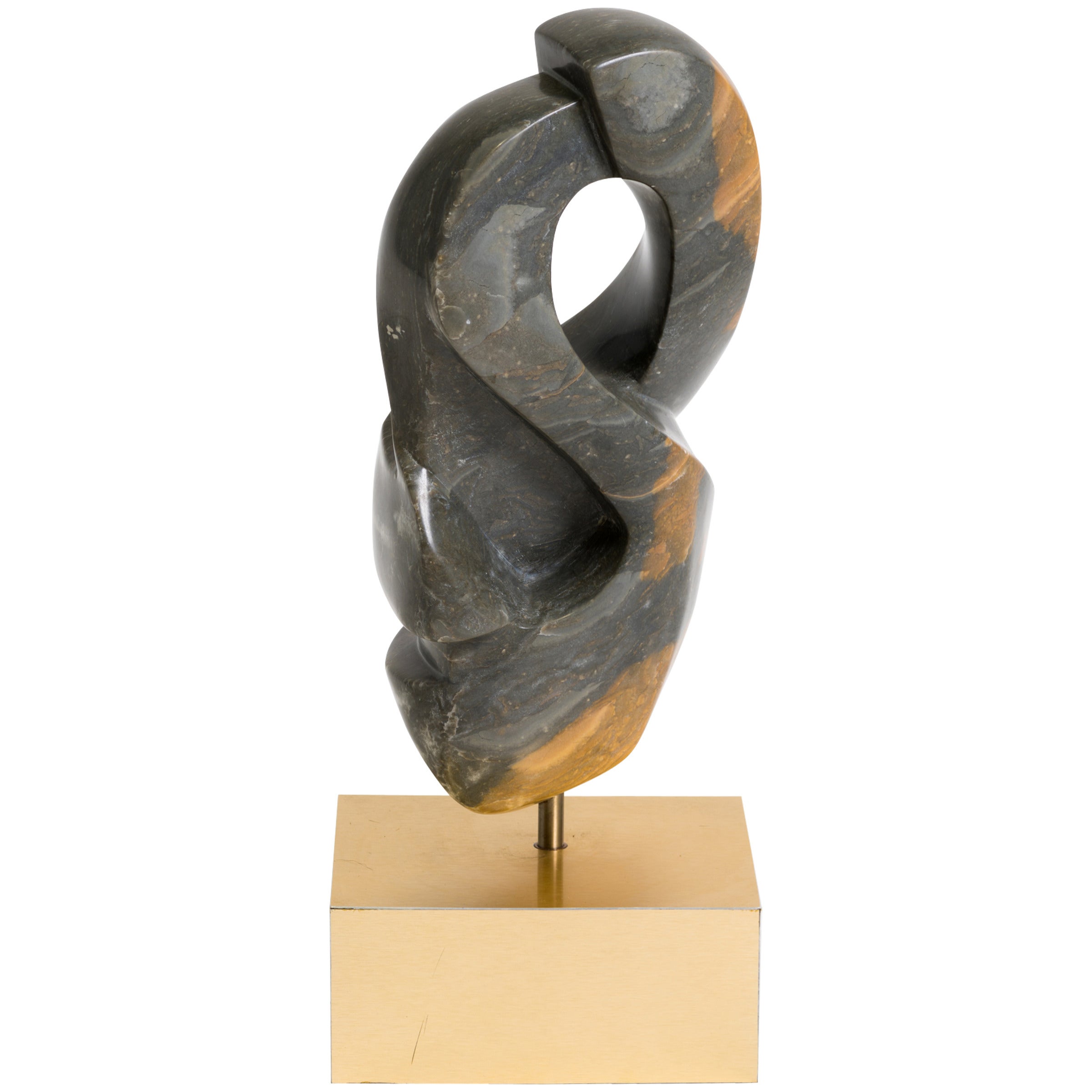 Green Marble Abstract Sculpture on Metal Base
