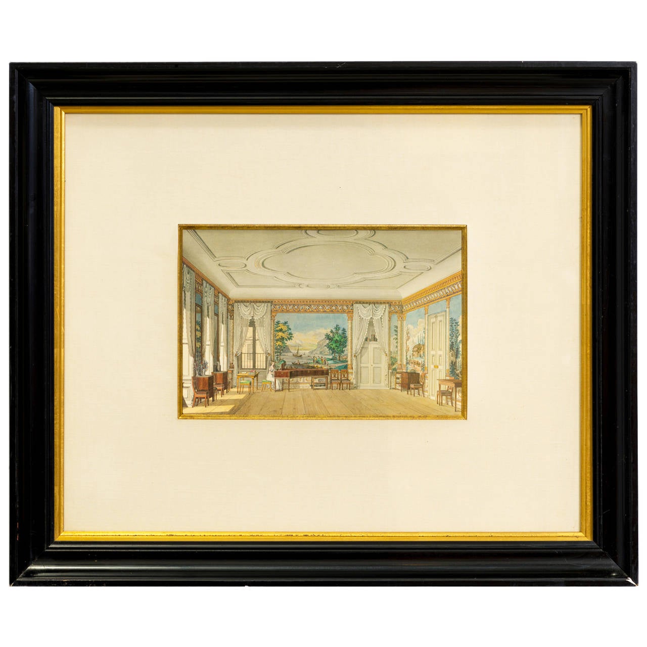 A set of nine 19th century interior scenes, framed and matted.