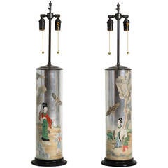 Églomisé and Decoupage Chinoiserie Glass Table Lamps