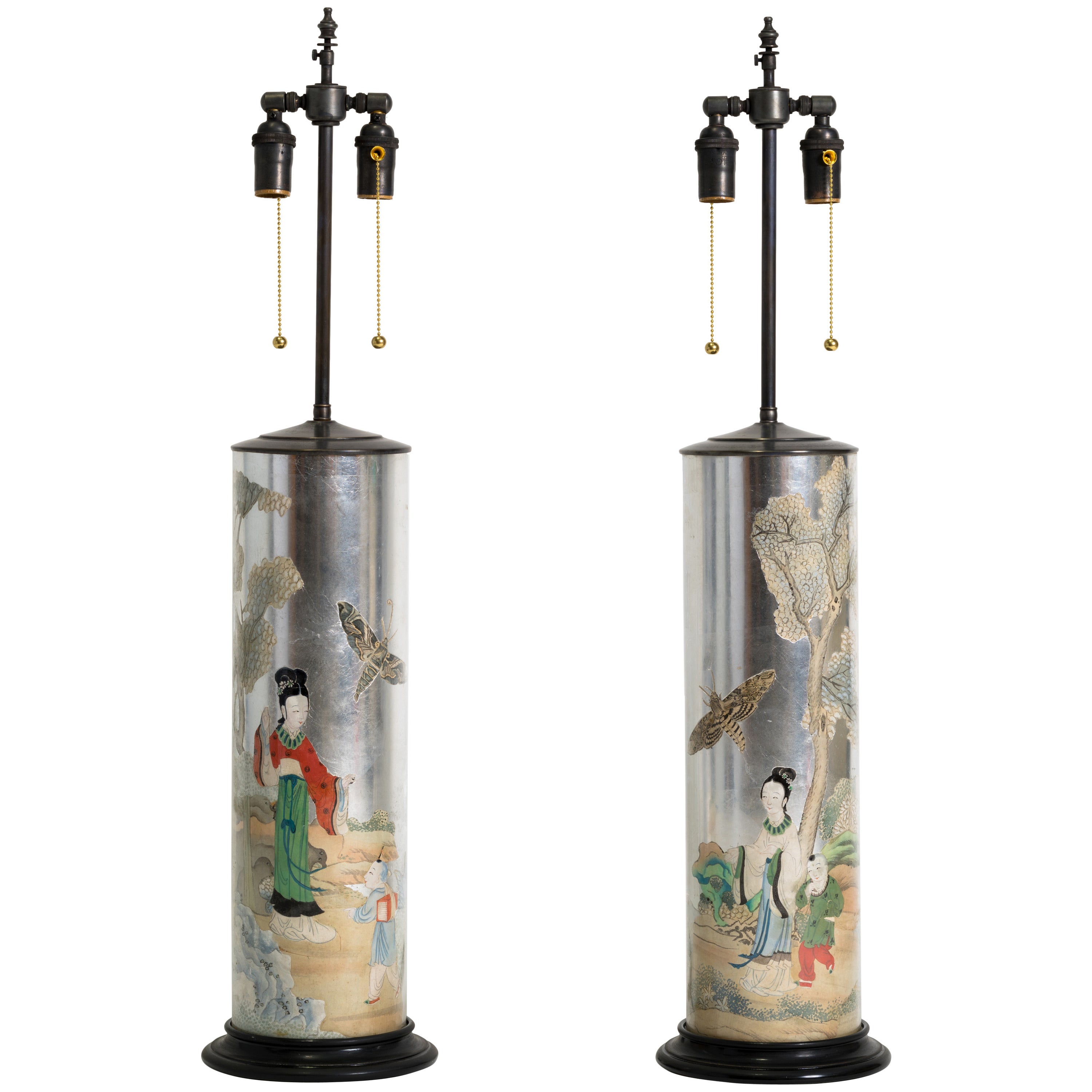 Églomisé and Decoupage Chinoiserie Glass Table Lamps