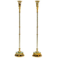 Pair of Hollywood Regency Glass and Brass Floor Lamps