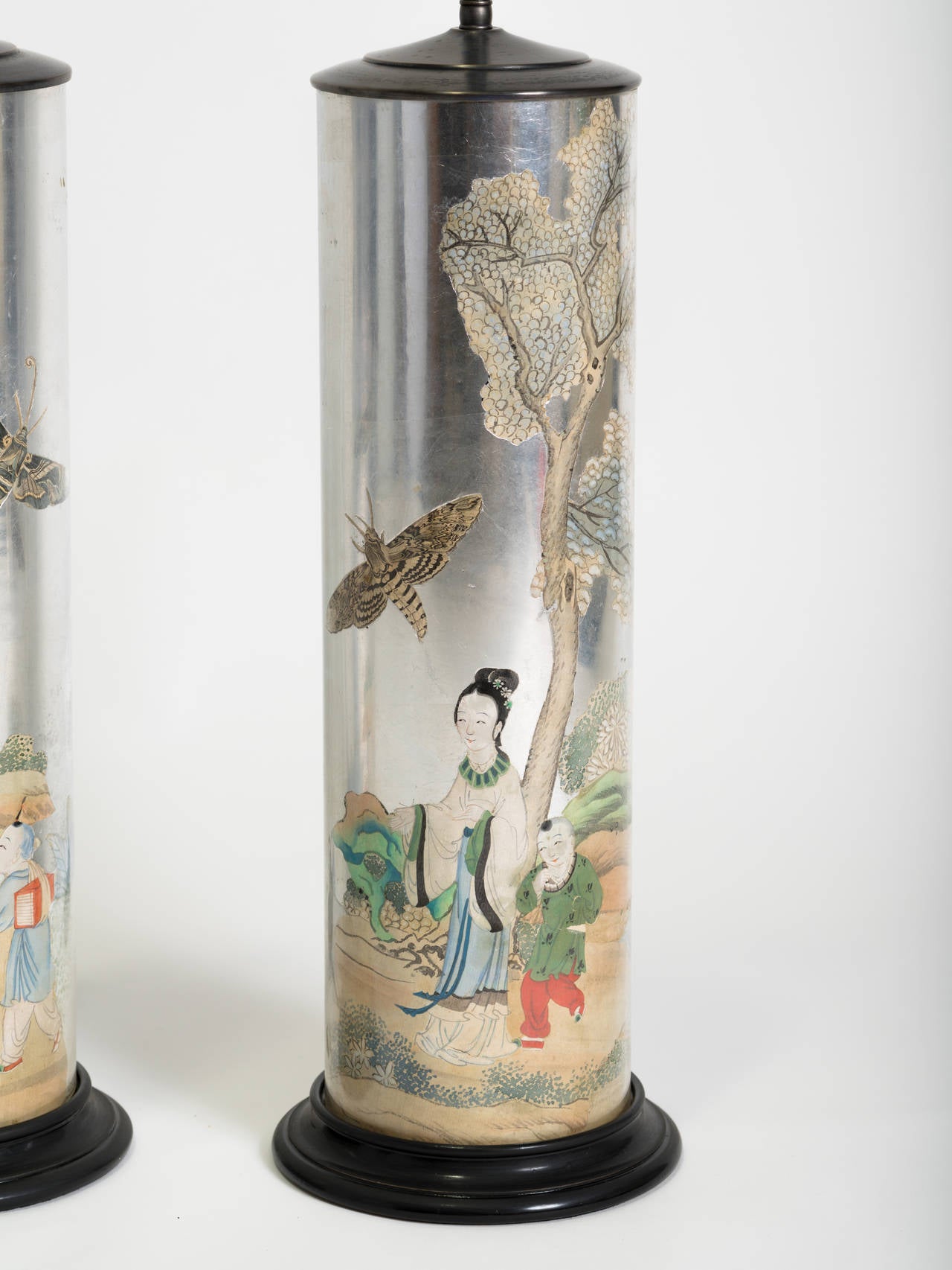 American Églomisé and Decoupage Chinoiserie Glass Table Lamps