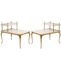 Vintage Pair of Italian Marble and Brass Side Tables