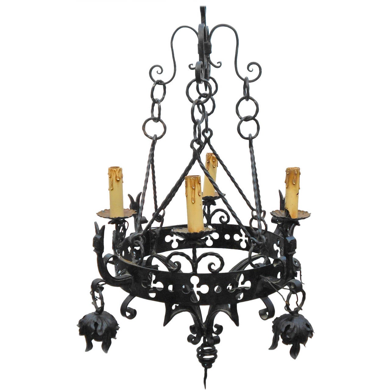 Gothic Iron Chandelier with Horned Faces For Sale at 1stDibs