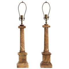 Pair of Brown Alabaster Column Lamps