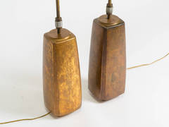 Pair of Bronze Tapered Column Table Lamps by Hansen