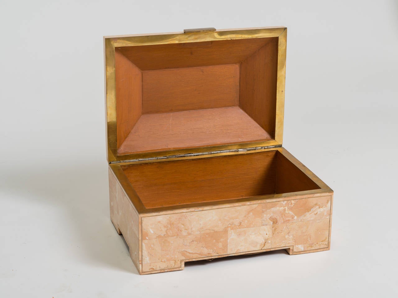 Late 20th Century Tessellated Stone Box with Brass Inlay