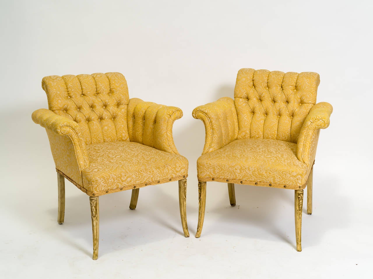 Pair of 1940s Hollywood Regency Tufted Lounge Chairs 2