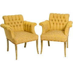 Pair of 1940s Hollywood Regency Tufted Lounge Chairs