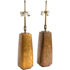 Pair of Bronze Tapered Column Table Lamps by Hansen