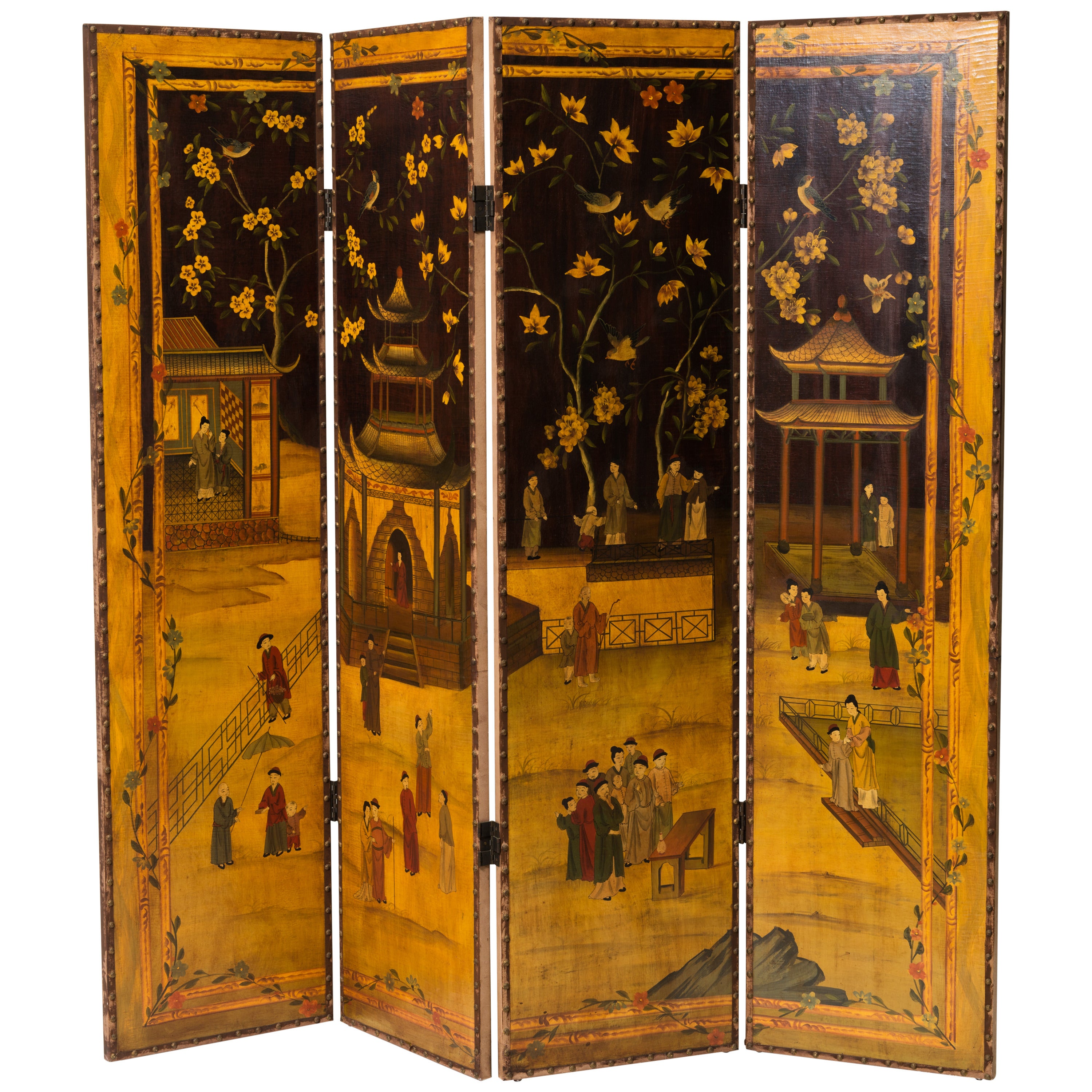 Hand-Painted Asian Motif Room Divider