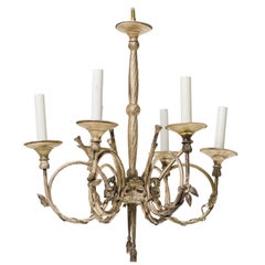 Vintage French Style Silvered Chandelier with French Horns