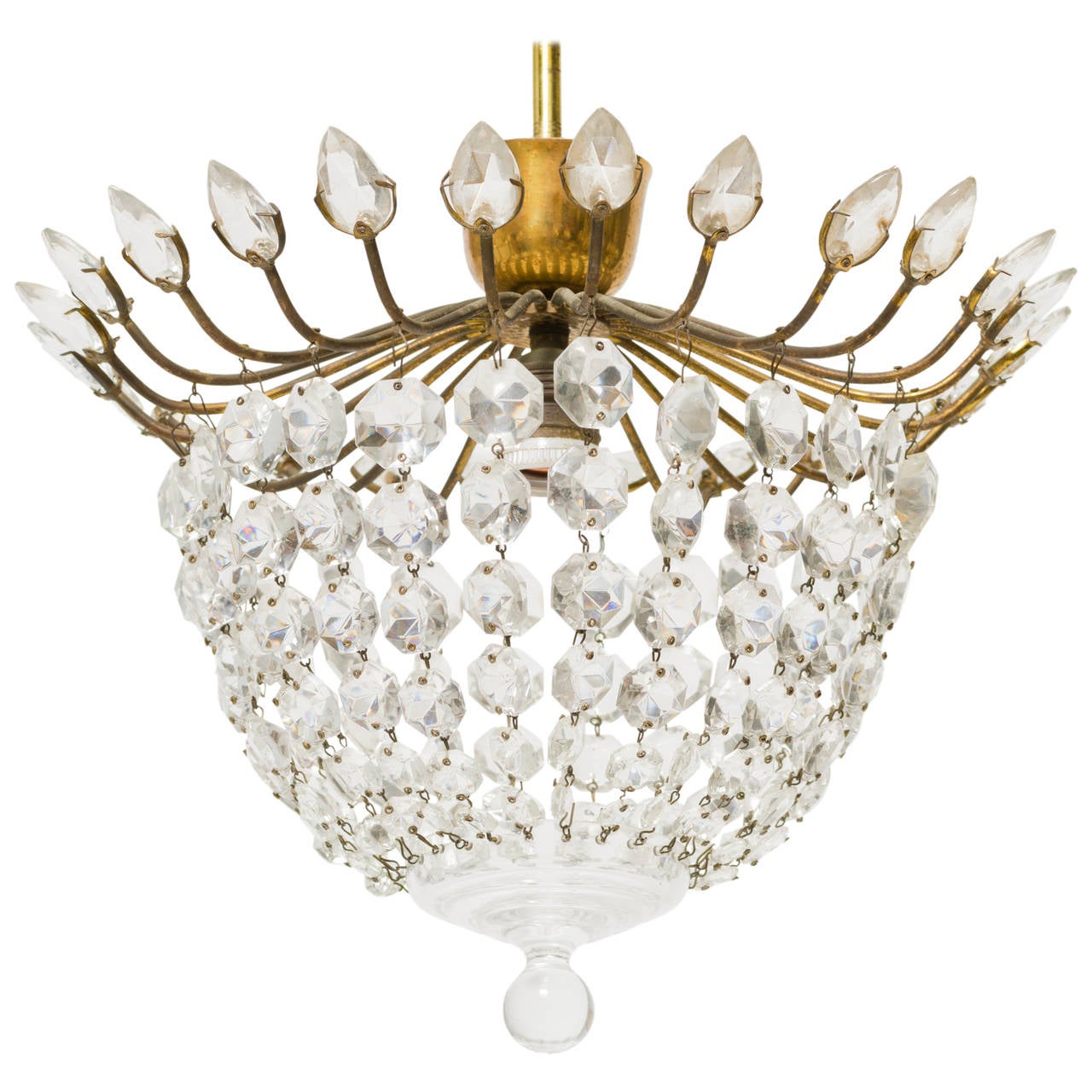Petit Crystal and Brass SemiFlush Mount Light Fixture For Sale at 1stdibs