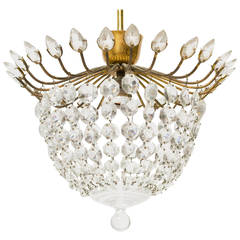 Petit Crystal and Brass Semi-Flush Mount Light Fixture