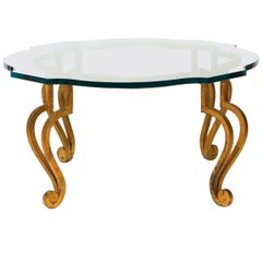 Gilt Iron Coffee Table with Scalloped Glass Top