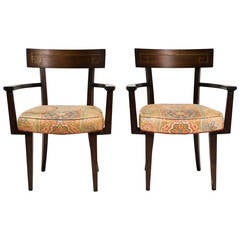 Pair of Wood and Brass Inlay Greek Key Chairs