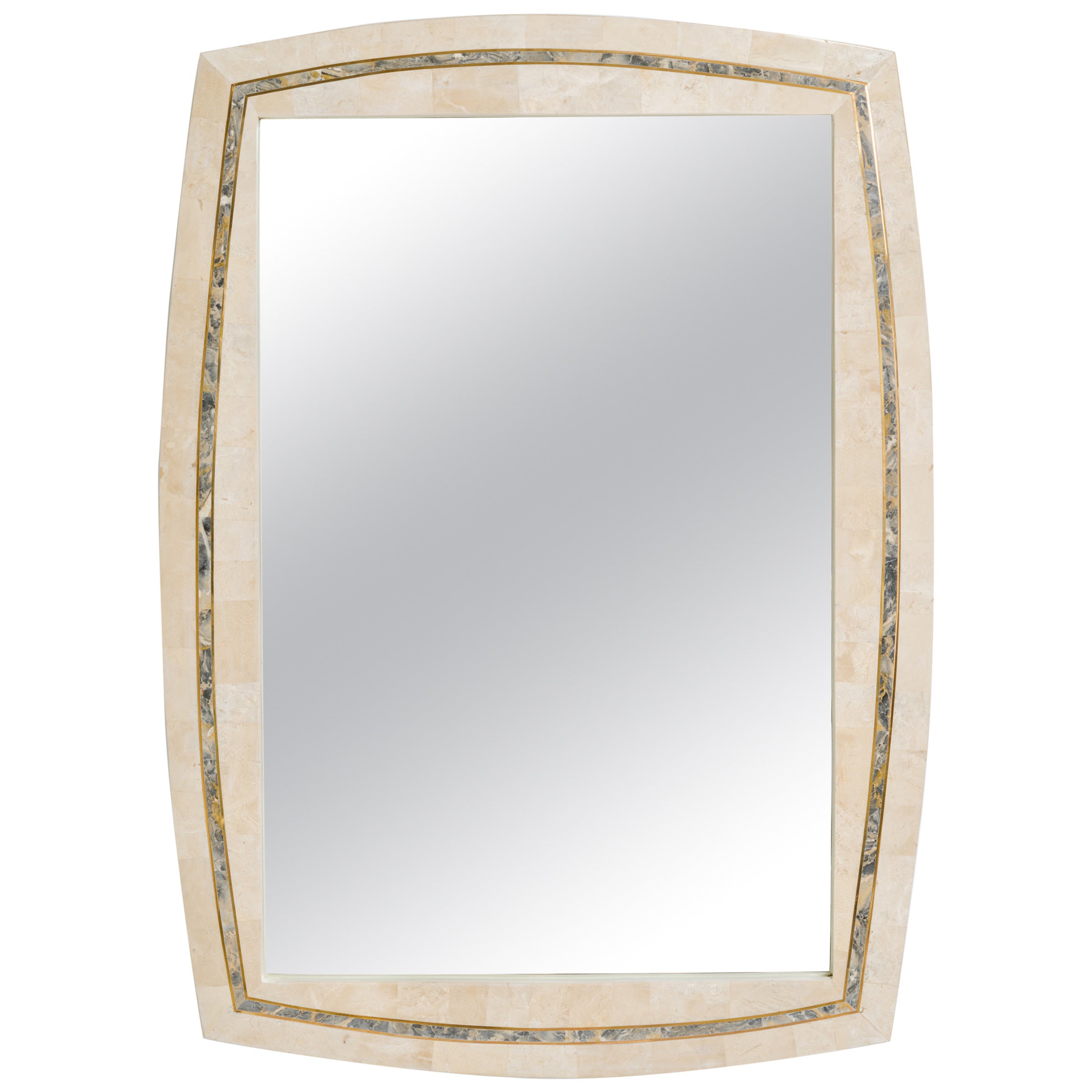 Tessellated Stone Mirror with Brass Inlay by Roche-Bobois