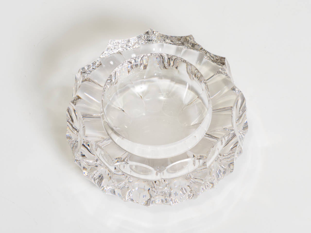 French Carved Crystal Glass Ashtray For Sale