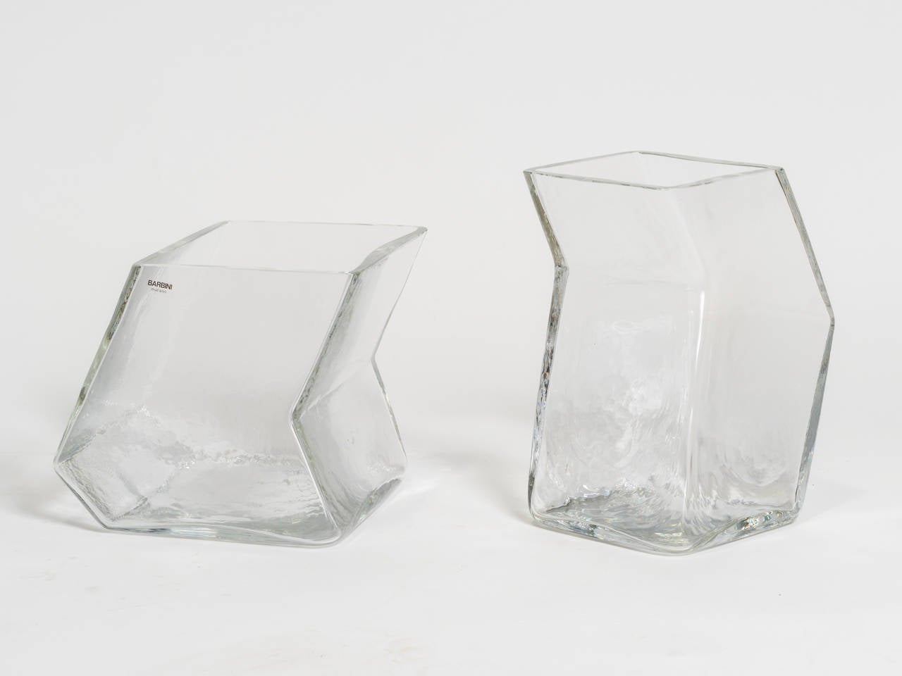 Large Pair of Vintage Architectural Glass Vases, Signed Barbini For Sale 2