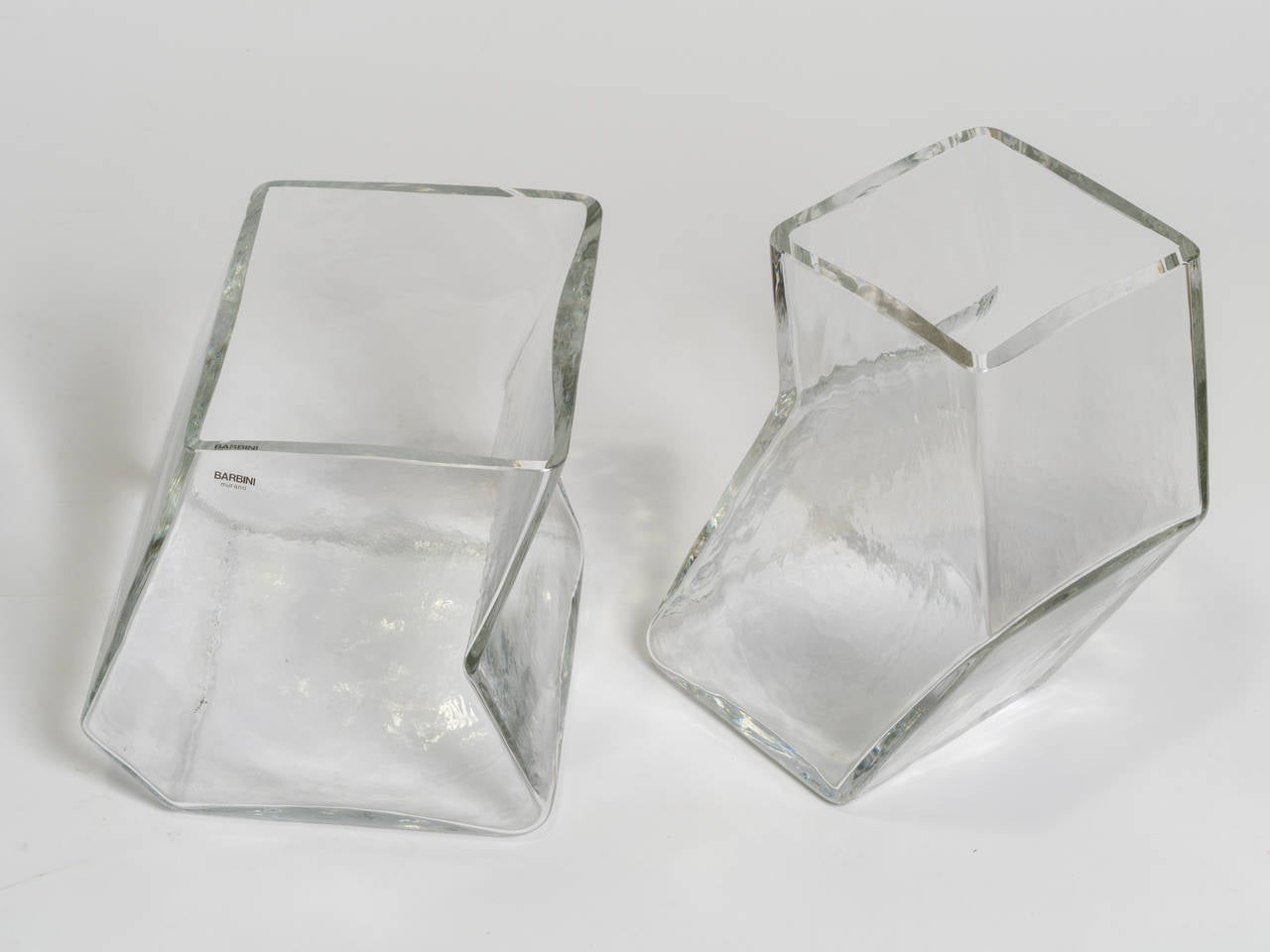 Italian Large Pair of Vintage Architectural Glass Vases, Signed Barbini For Sale