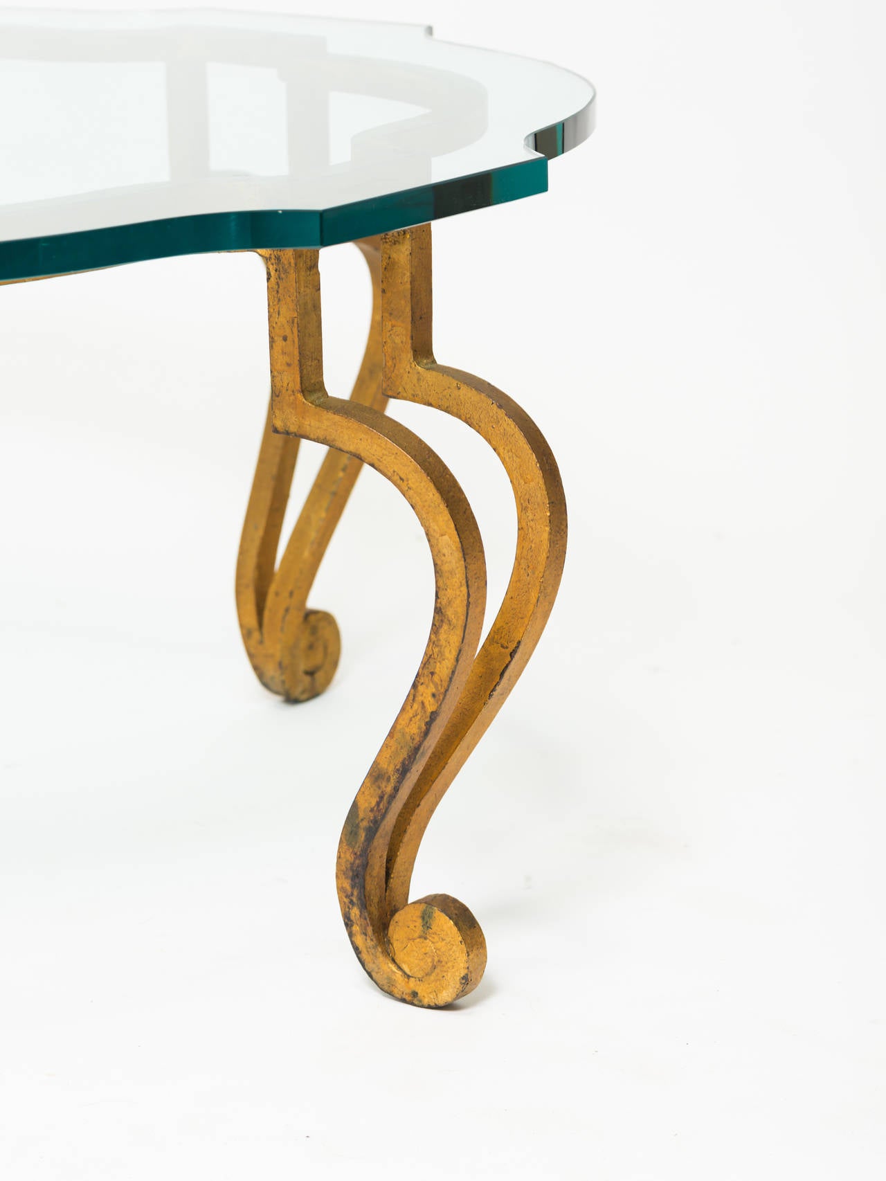 Gilt Iron Coffee Table with Scalloped Glass Top In Good Condition In Tarrytown, NY