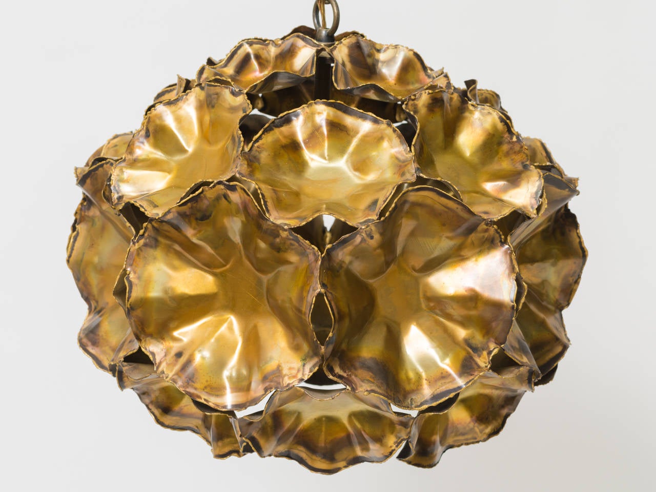 American Torch Cut Brass Pendant Chandelier by Tom Greene