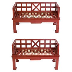 A pair of 1970s Asian Style Wood Benches