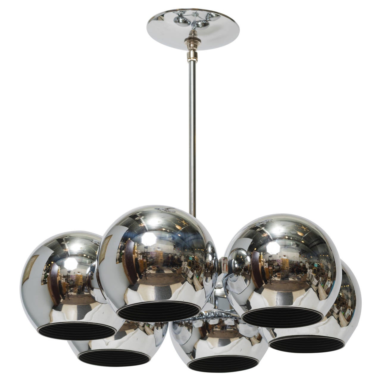 Circular Chrome Chandelier with Six Globular Shades For Sale at 1stdibs