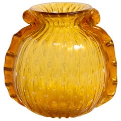 Signed Ribbed Murano Glass Vase