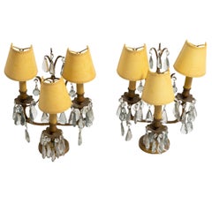 Pair of French Bronze and Crystal Candelabra Lamps