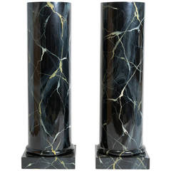 Pair of Faux Marble Wood Column Pedestals