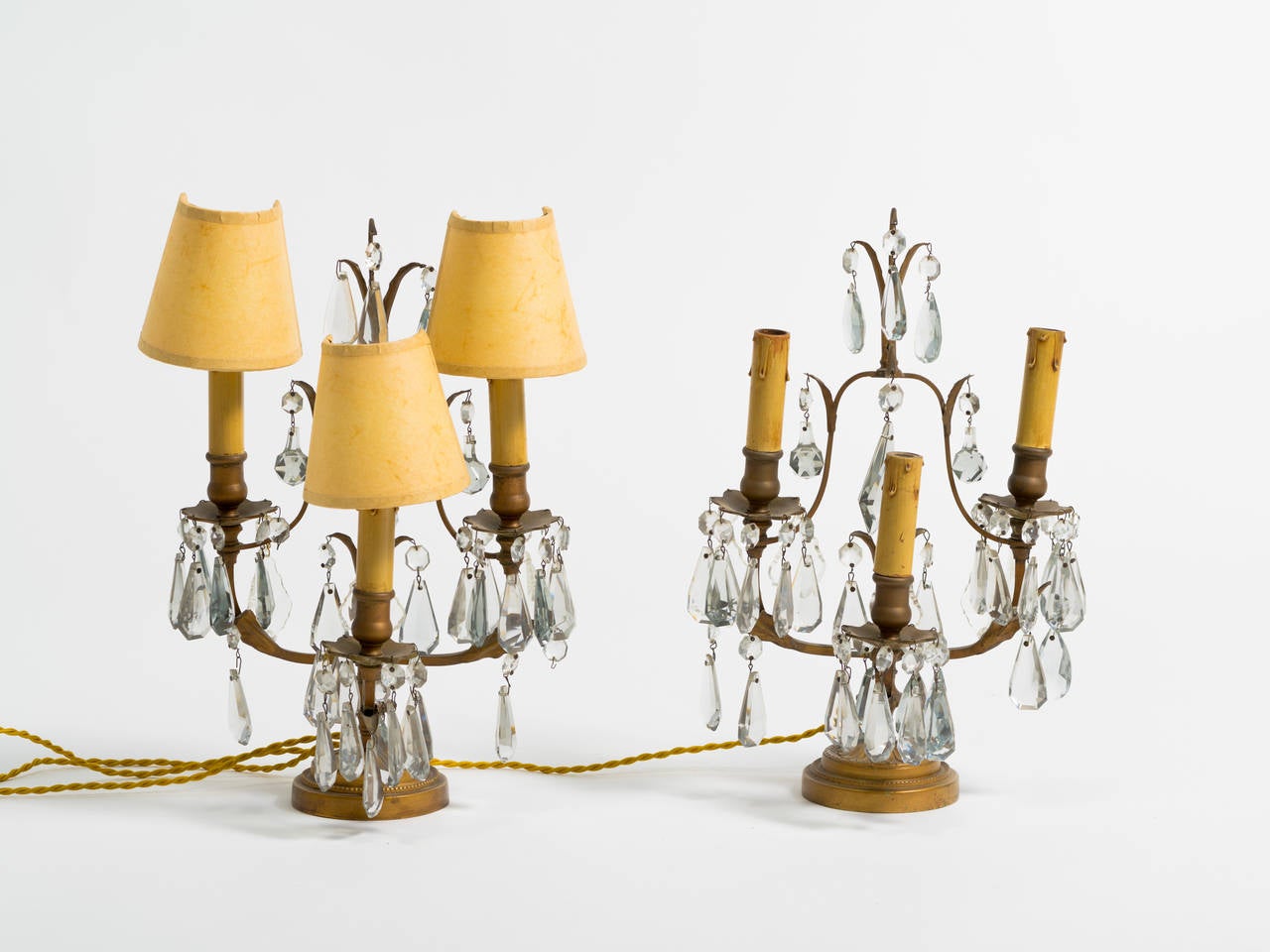 Pair of French Bronze and Crystal Candelabra Lamps 1