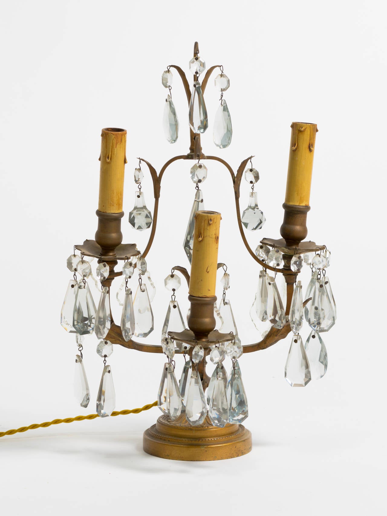 Pair of French Bronze and Crystal Candelabra Lamps In Good Condition In Tarrytown, NY