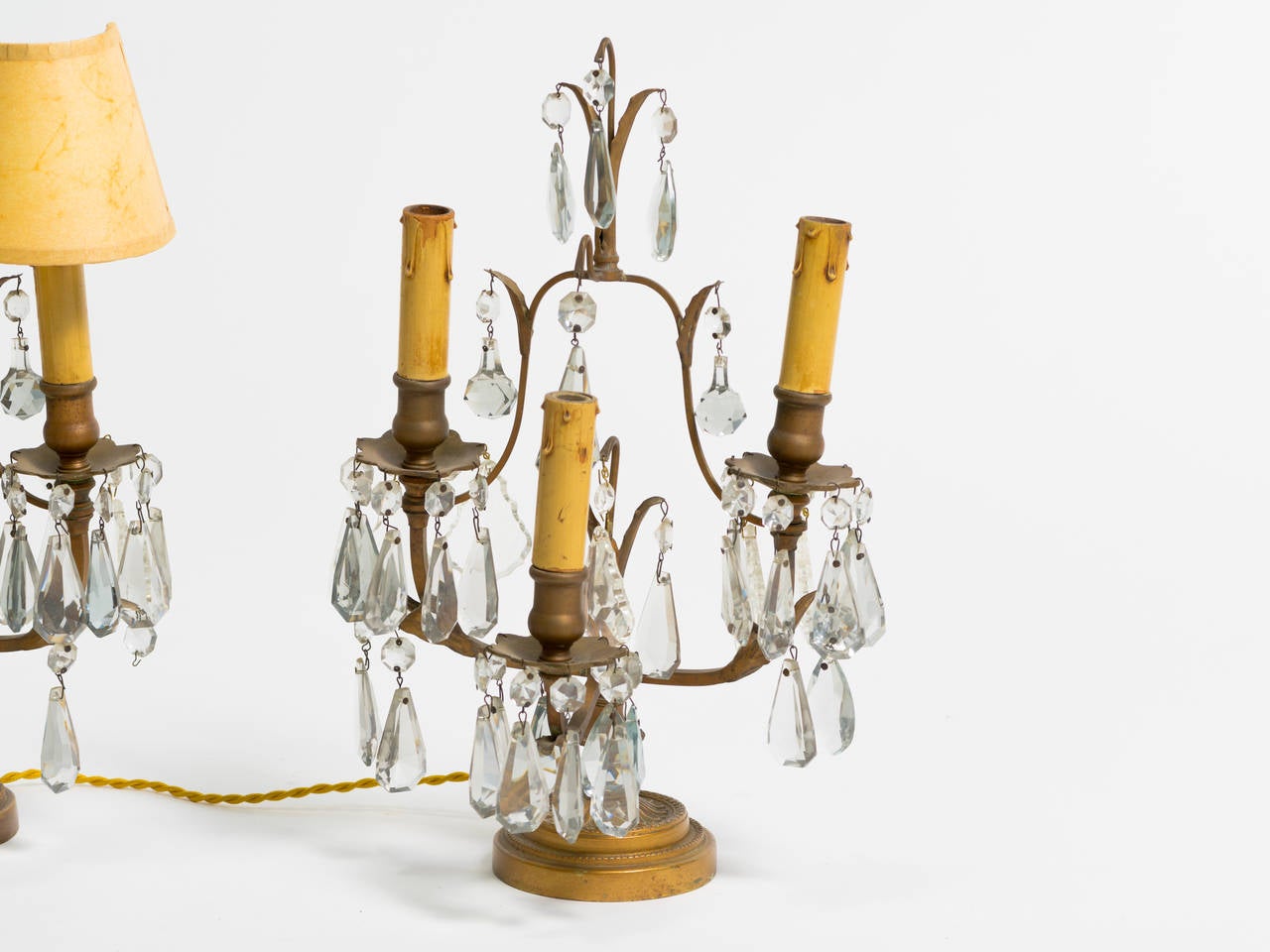 Pair of French Bronze and Crystal Candelabra Lamps 3