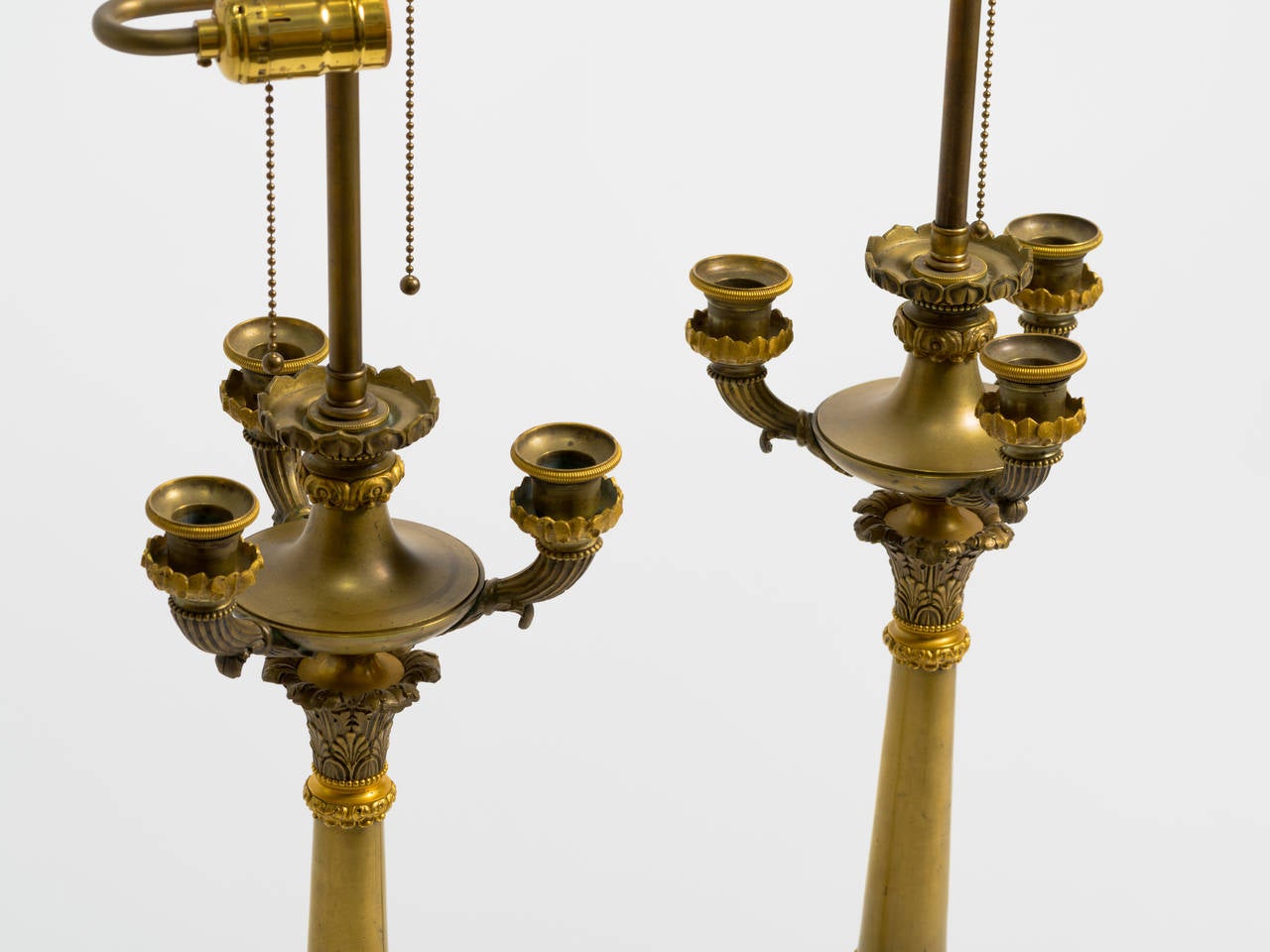 Pair of French Empire Bronze Candelabra Lamps