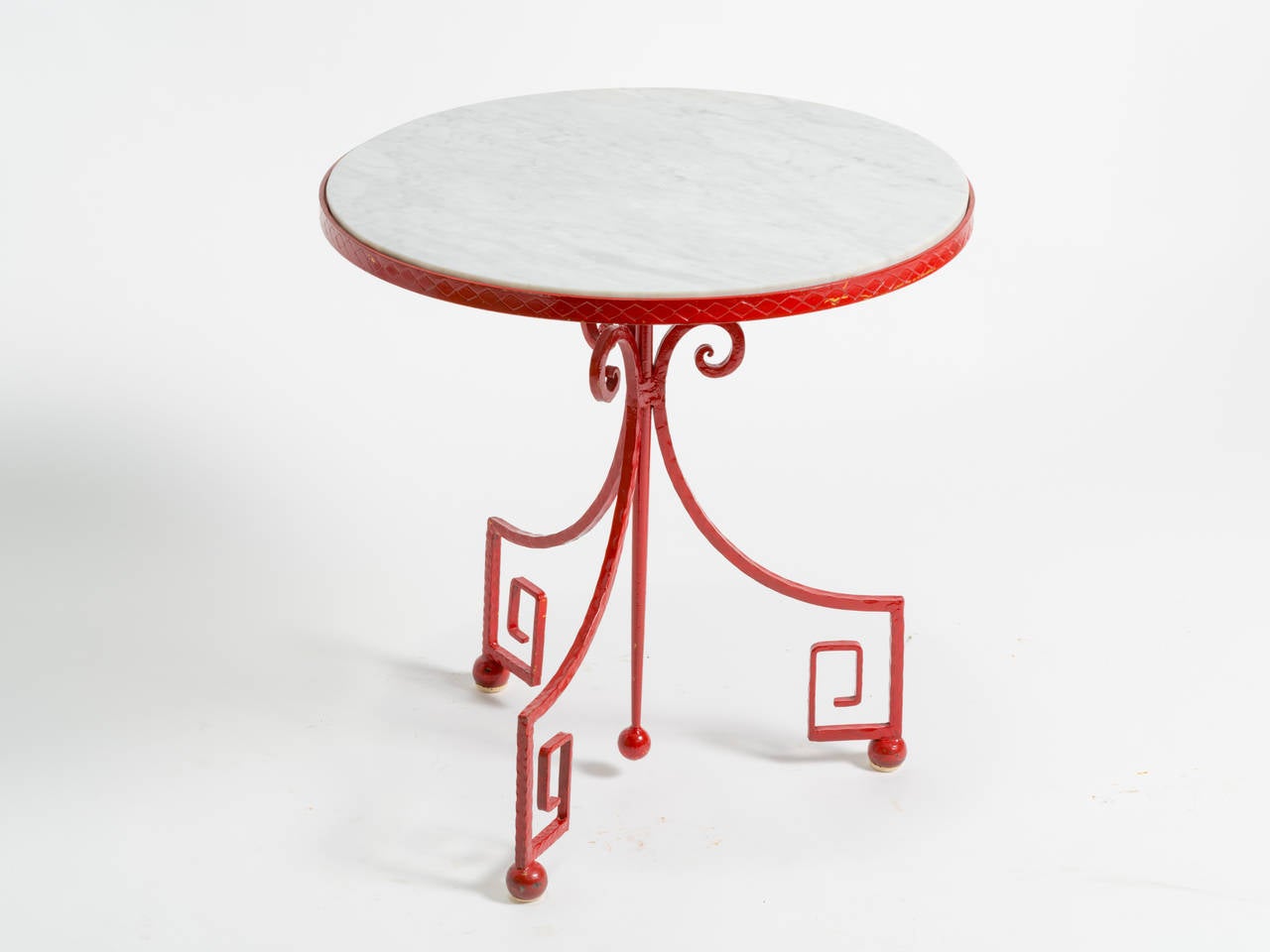 Italian Iron and Marble-Top Greek Key Table In Good Condition In Tarrytown, NY