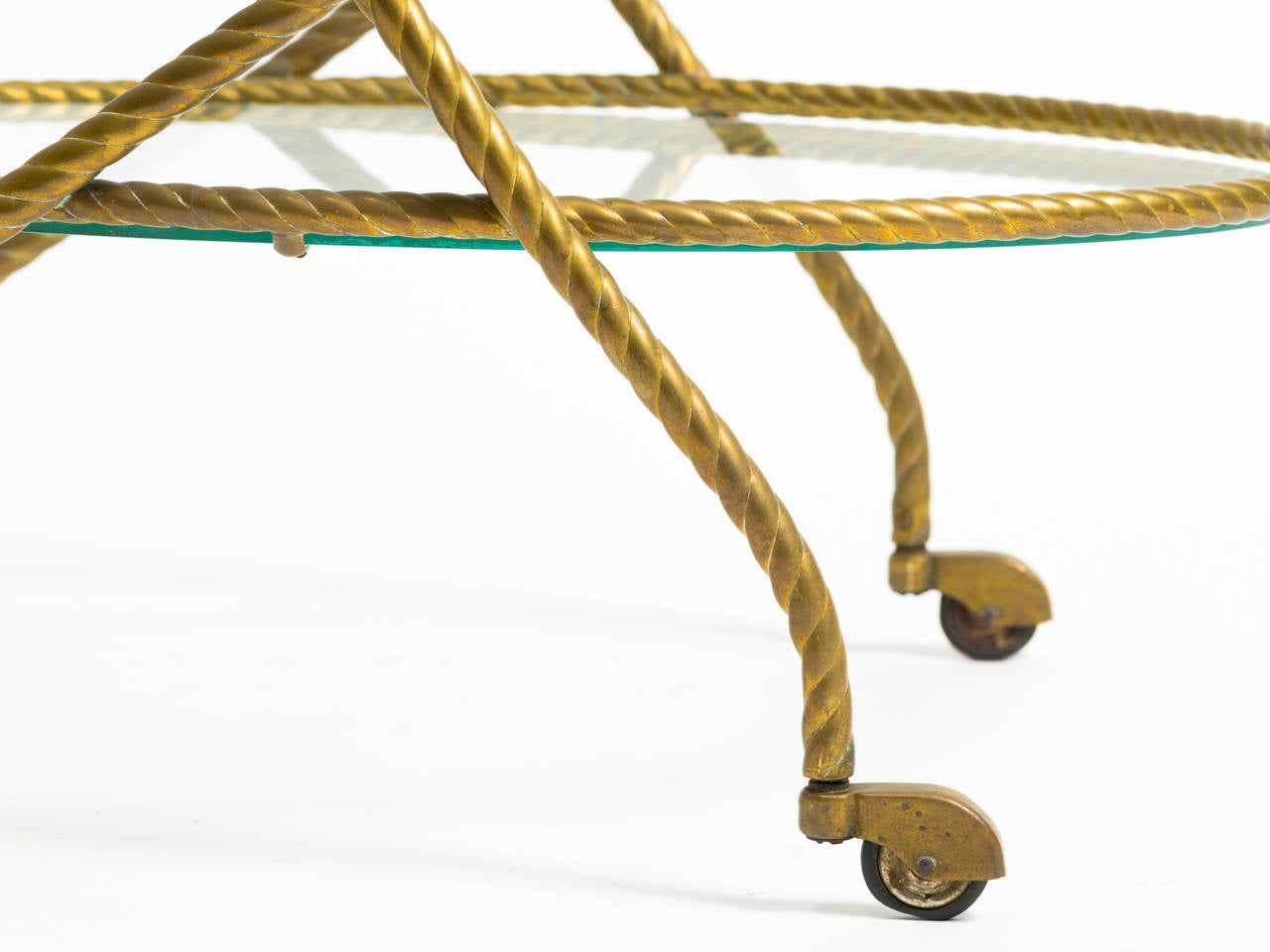 Mid-20th Century French Brass Rope Bar Cart