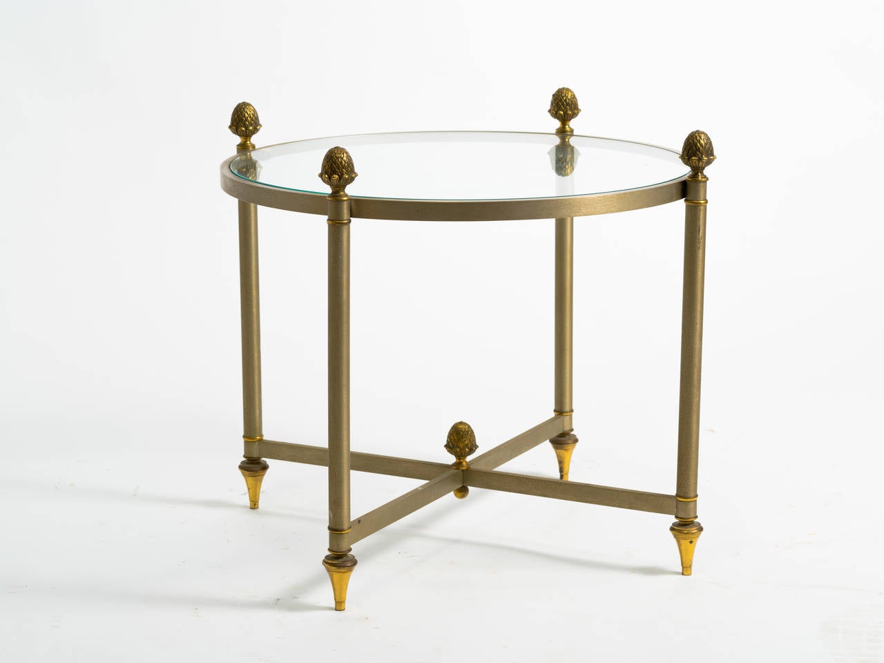 Maison Jansen style iron and brass side tables.