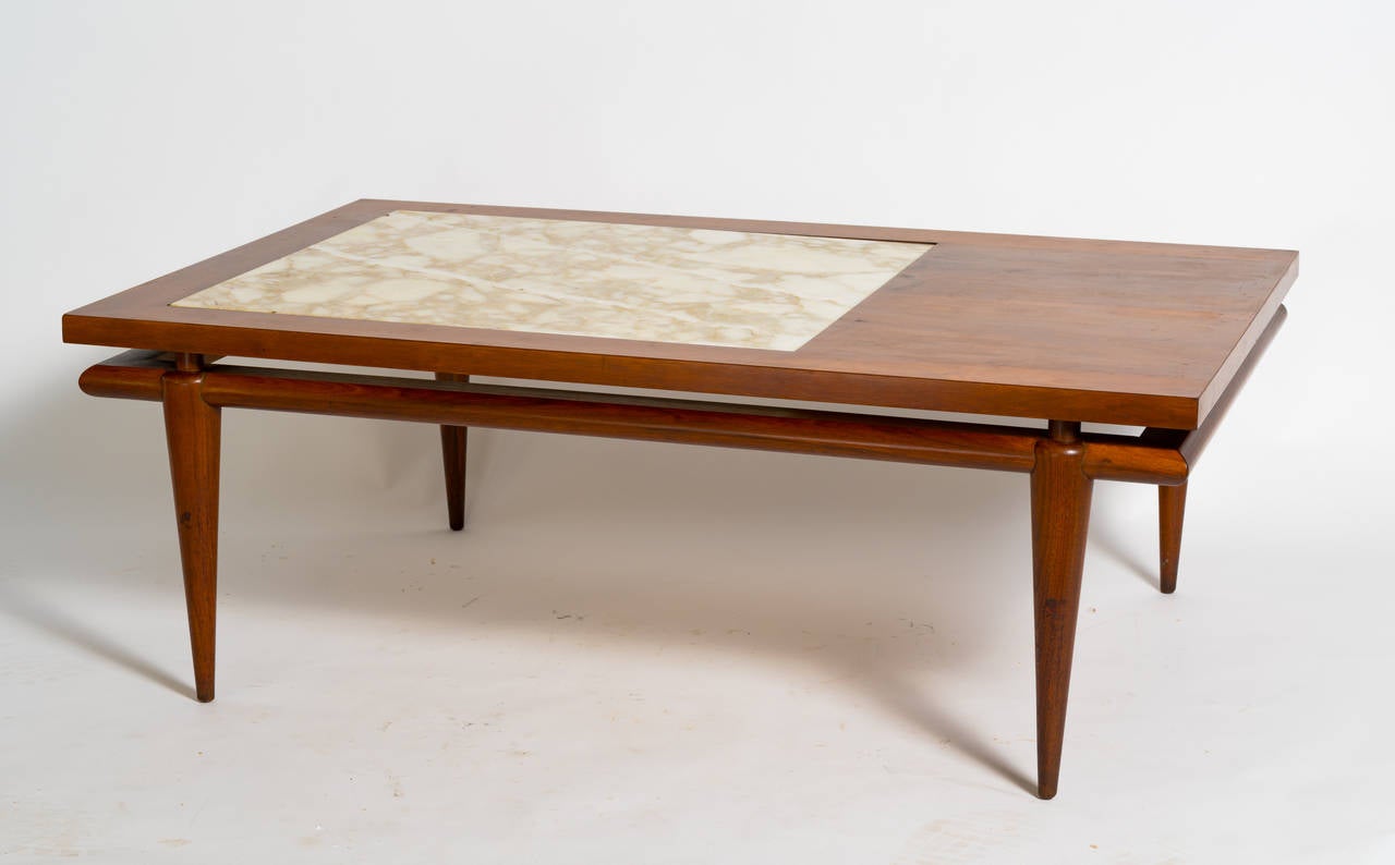 Robsjohn Gibbings for John Widdicomb marble and walnut coffee table.