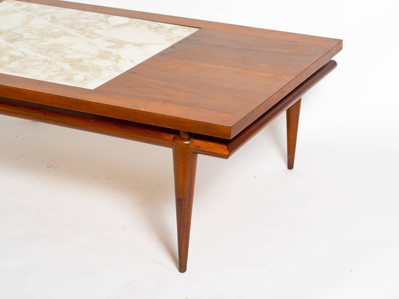 Robsjohn Gibbings Marble and Walnut Coffee Table In Good Condition In Tarrytown, NY