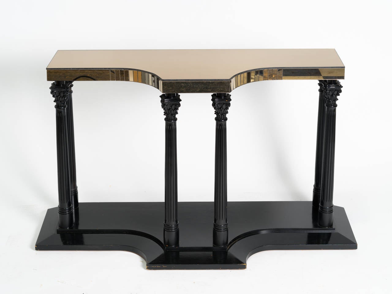 Hollywood Regency Style Smoked Mirror and Wood Console
