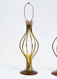 Pair of Oversized Midcentury Tall Brass Lamps